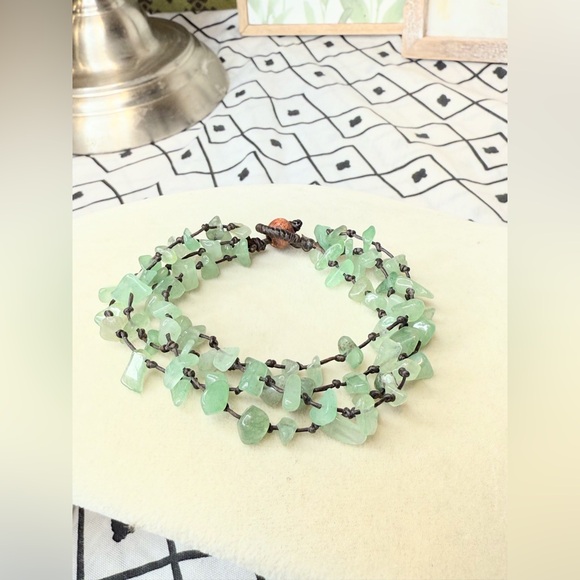 Jewelry - Green Aventurine Chip Necklace Knotted Cord Multi Strand Boho Natural Stone